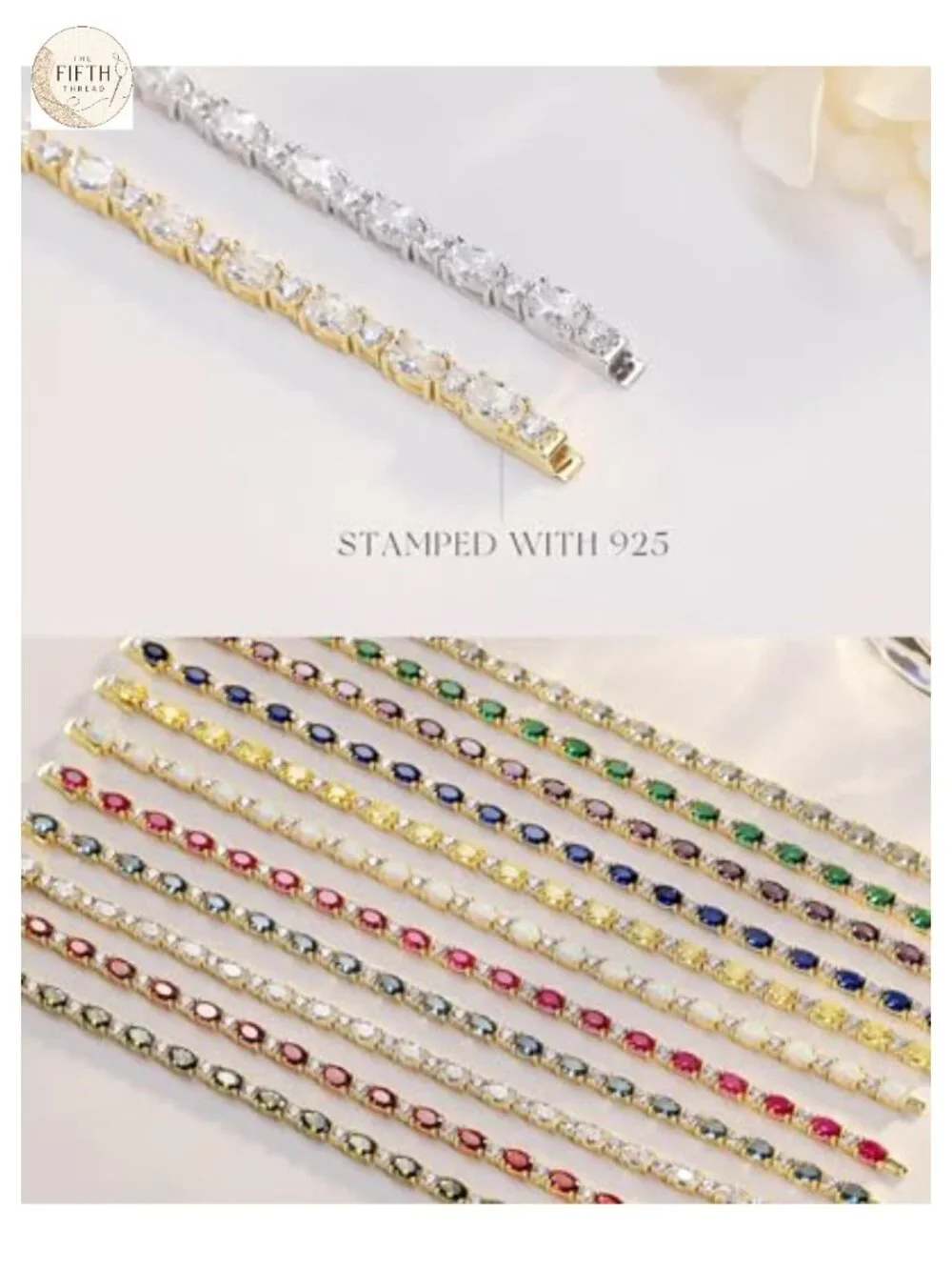 14K Gold Plated Silver Birthstone Tennis Bracelet for Women 7
